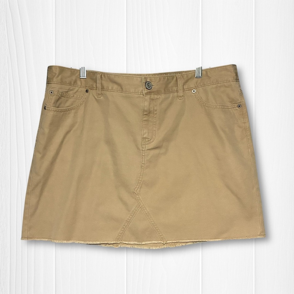 Gap Jeans Womens Khaki Tan Cotton Denim Mini Skirt Raw Hem Size 16‎ 380032-00-1